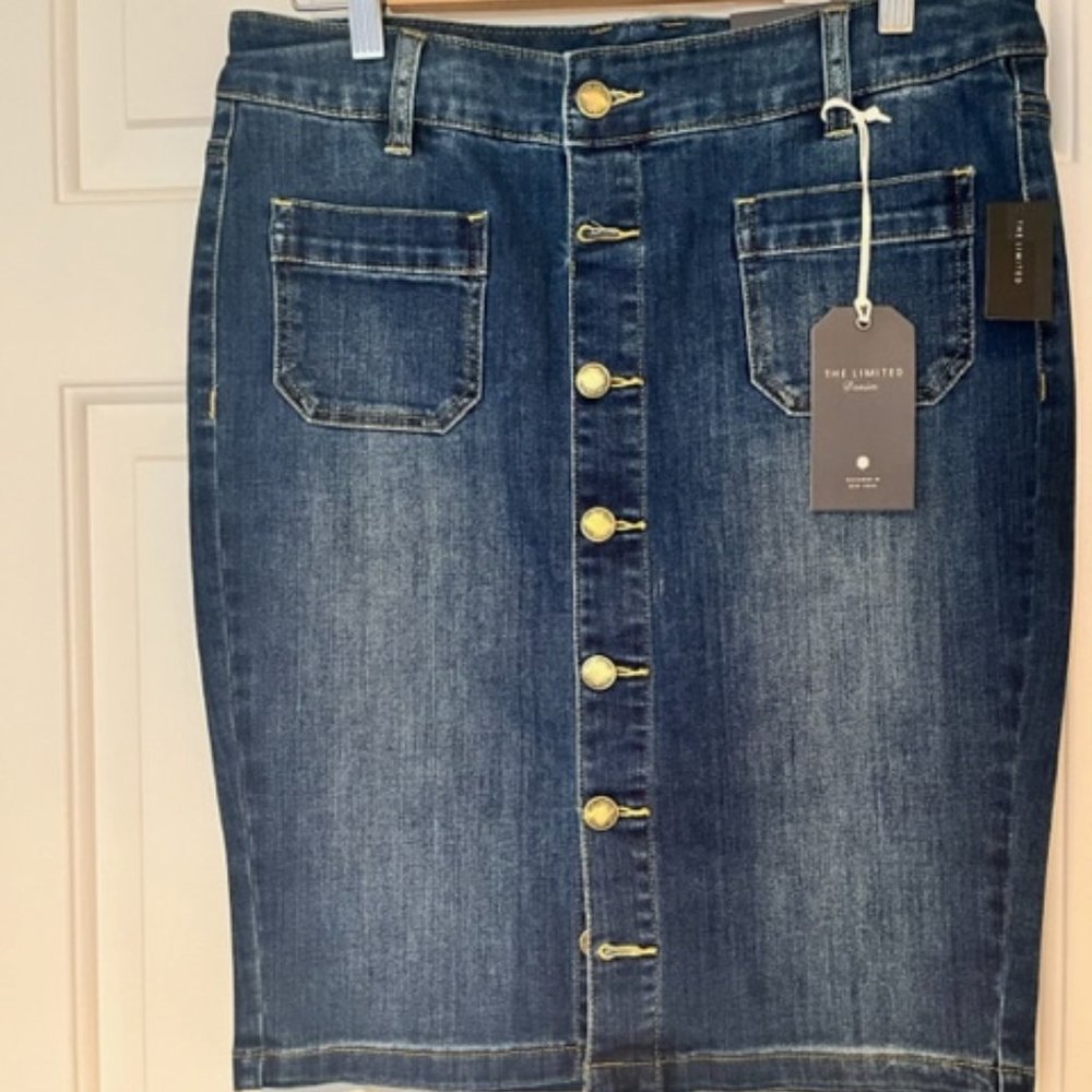 NWT "The Limited" SZ 10 Denim Stretch Button Front Skirt